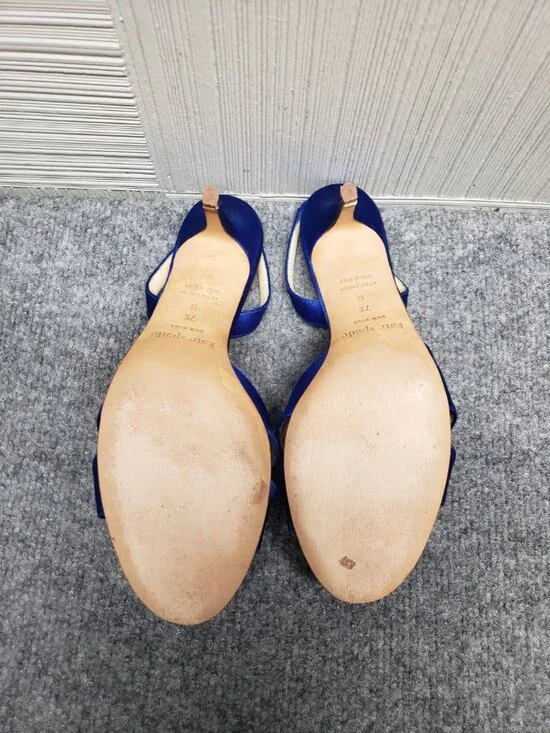 Kate Spade New York Women Heel Shoes Blue Satin Slingback Peep Toe Formal - Picture 10 of 16